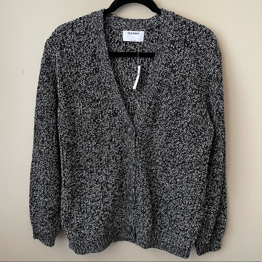 NWT Large black and white marl cardigan. Grandpa sweater gray with buttons